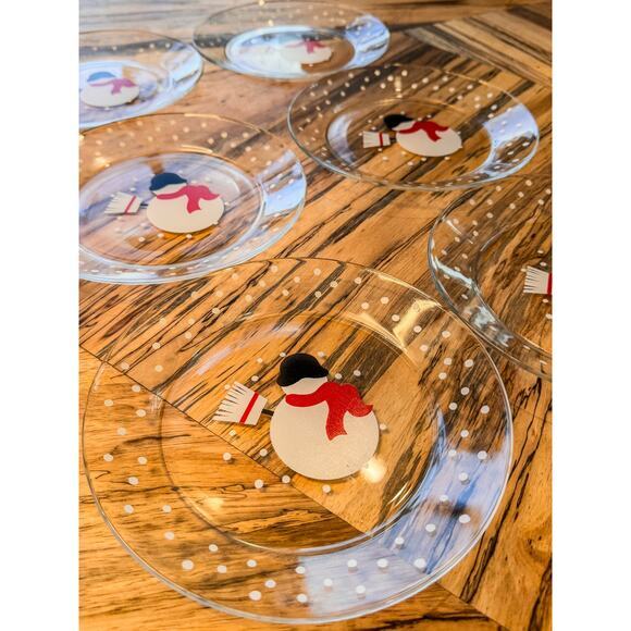Set of 6- Vintage Arcoroc 23 France Snowman Holiday Glass Plates/Tableware, 8” - Picture 1 of 10